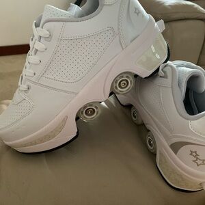 Star-Embellished White Roller Sneakers